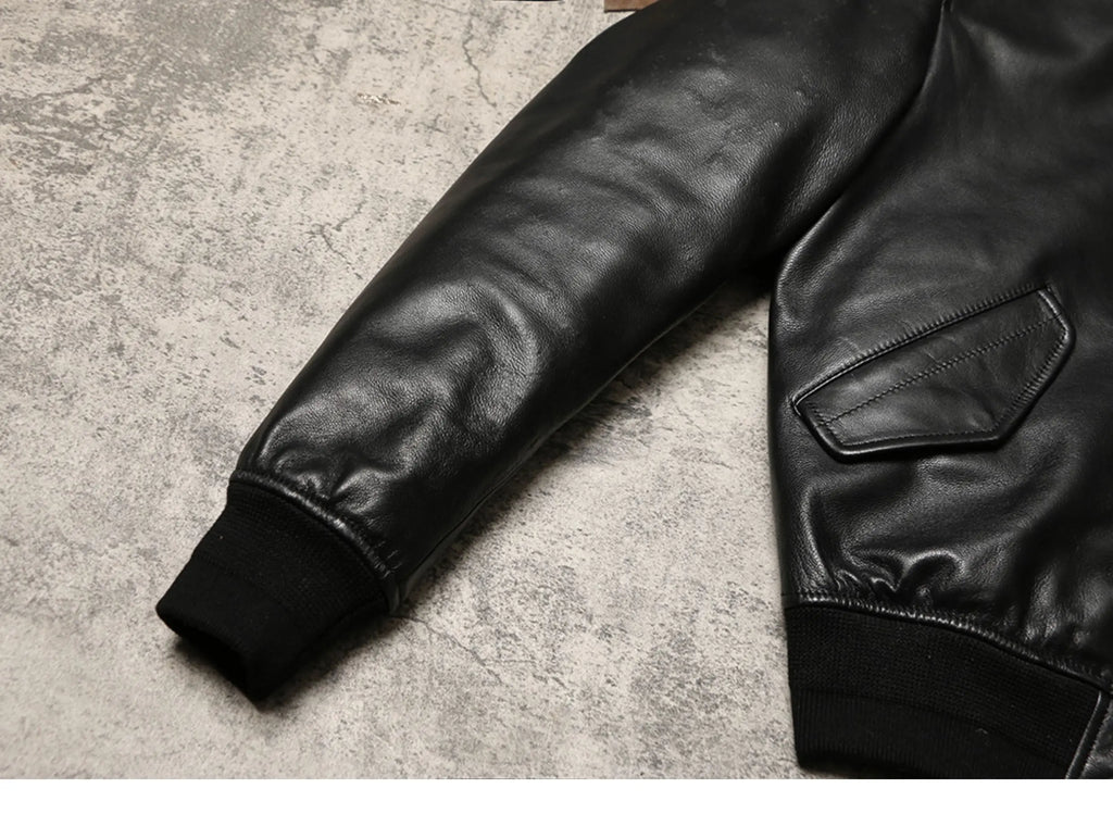 Black Winter Leather Jacket Men Military Style Plus Size 5XL Genuine Natural Sheepskin Thick Warm MA1 Flight Leather Coat