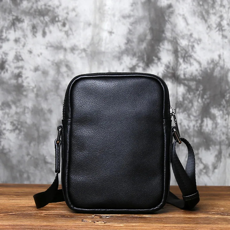NZPJ Genuine Leather Men's Shoulder Bag, Top Layer Cowhide Crossbody Bag, Fashionable Men's Bag, Vertical Mobile Phone Bag