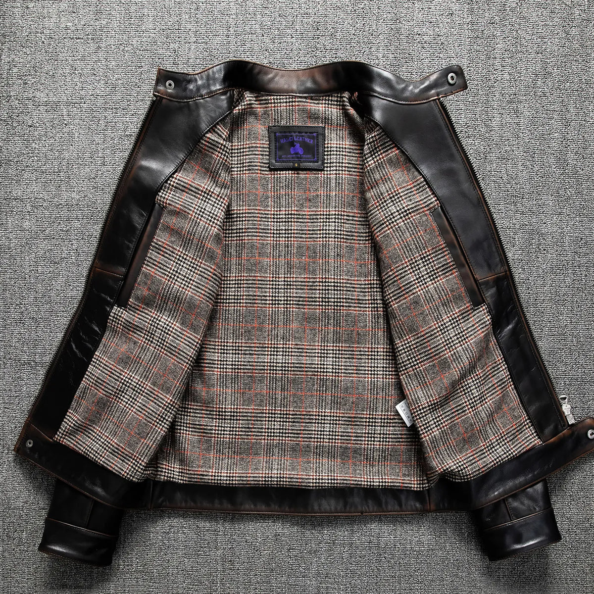 Black Autumn Leather Jacket Men Retro Style Plus Size 6XL Genuine Natural Cowhide Stand Collar Motorcycle Sports Vintage Coat