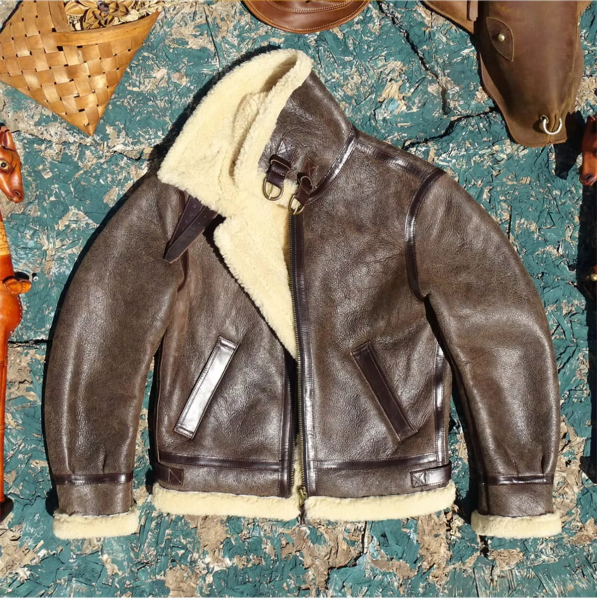 Dark Brown Winter Shearling Jacket Men Retro Style Plus Size 5XL Genuine Natural Thick Sheepskin B6 Bomber Flight Coat
