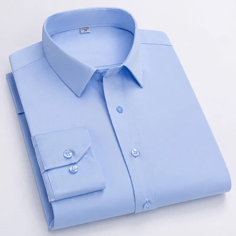 Micro Elasticity Soft Cozy No Pockets Thin Formal White Work Shirt Business Long-sleeved Shirt Men Slim Fit Non-iron Work Shirt