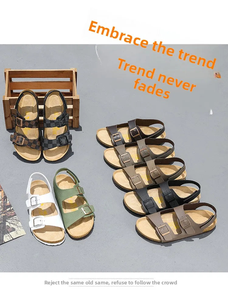 Summer Flats Cork Slippers Men's Sandals Flat Heel Casual Shoes Beach Shoes Softwood Slippers Comfortable Slip-On Footwear