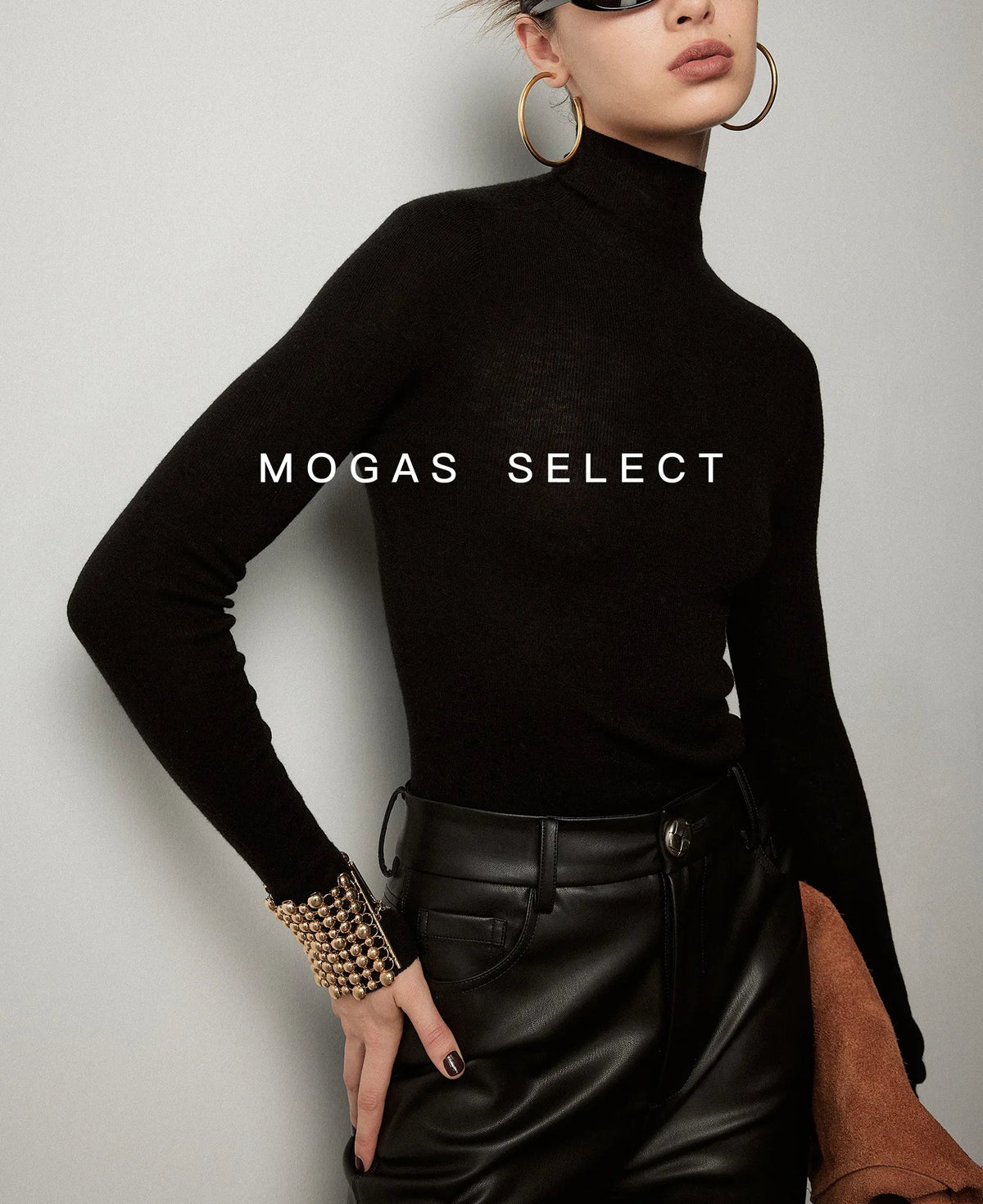 Mogas Luxury Cashmere Silk Seamless One-Shoulder Knitted Sweater Women's Autumn Winter Base Layer Fashionable Business Commut...