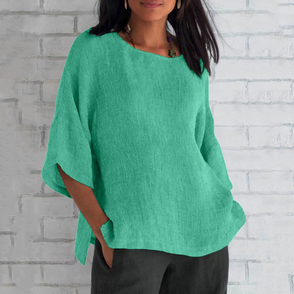 Hot Sale Of The Seasonwish Eaby Women's Cotton Linen Shirt round Neck Short Sleeve 25 Colors Casual Loose Fit Street Style Su...