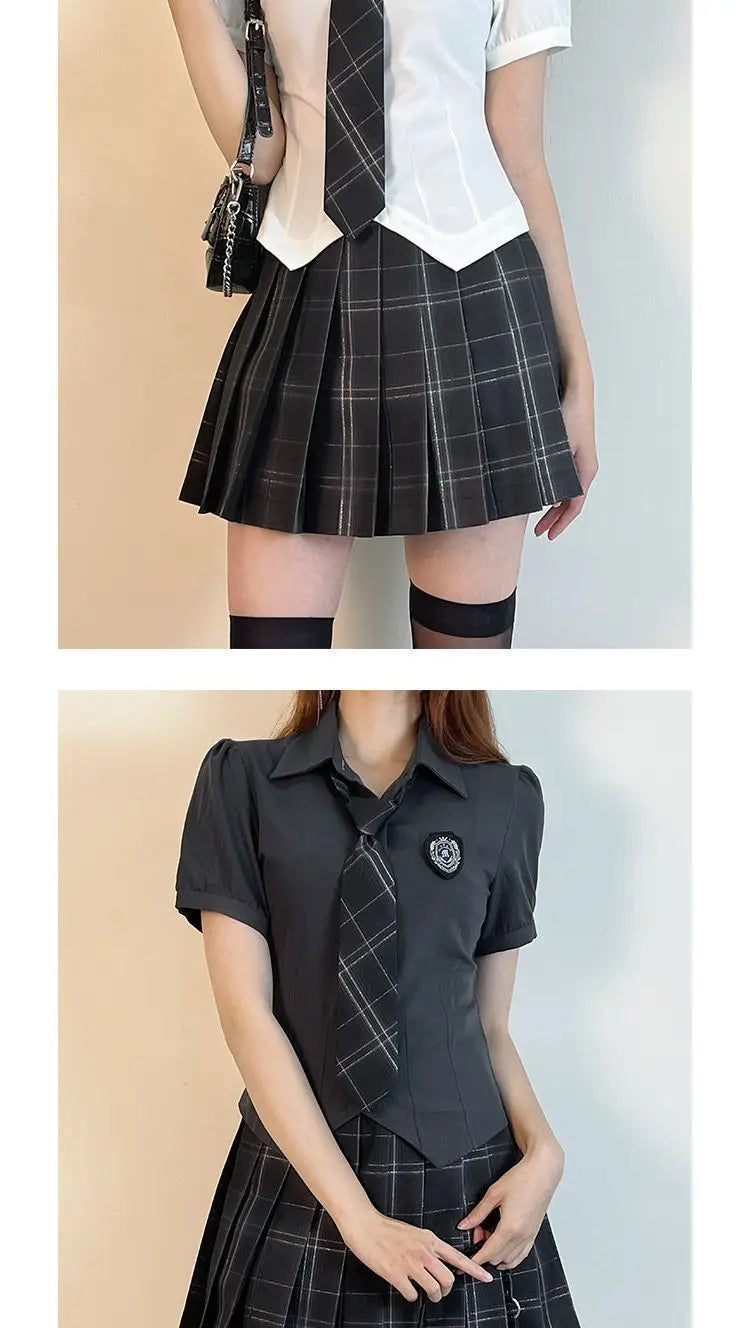 American Style Uniform Short Sleeve Women's School Uniform Set Waist-Cinching Jk Outfit Mini Skirt Sweet Fresh Princess Sleeve