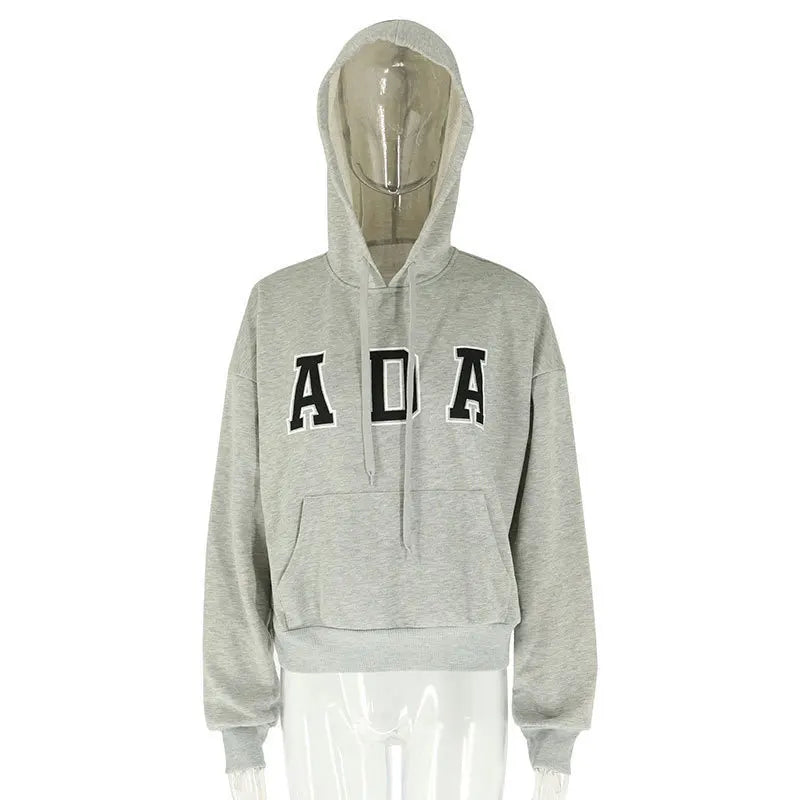 Fashionable Streetwear Hoodie Long Sleeve Oversized Casual All-Match Letter Print Short Sleeve Spring 2026 Comfortable Polyester