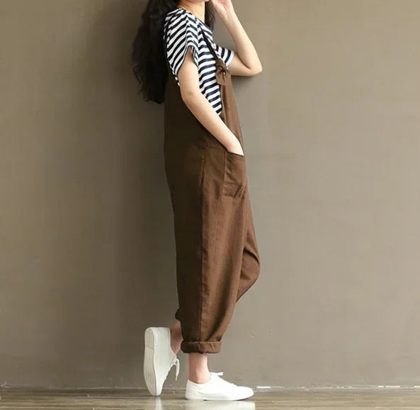 Artistic Vintage Deep Blues Cotton Strap Casual Trousers Women's 1701 European American Style