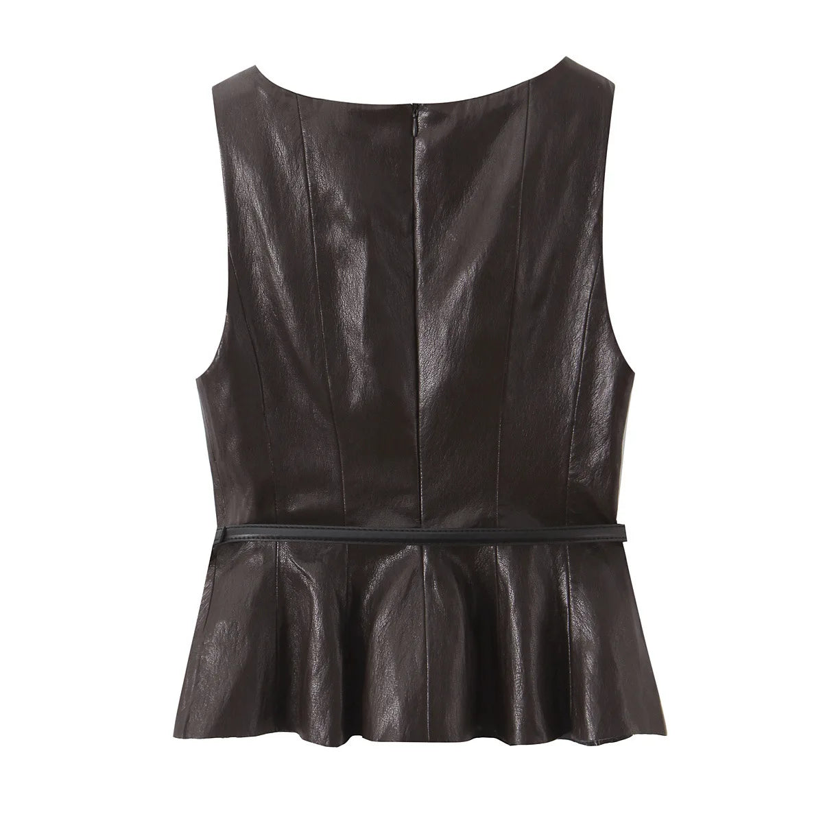 Spring New Style Leather Effect Slim Waist Belt Sleeveless Top Midi Skirt Set Comfortable Casual Korean Style Polyester Fabric