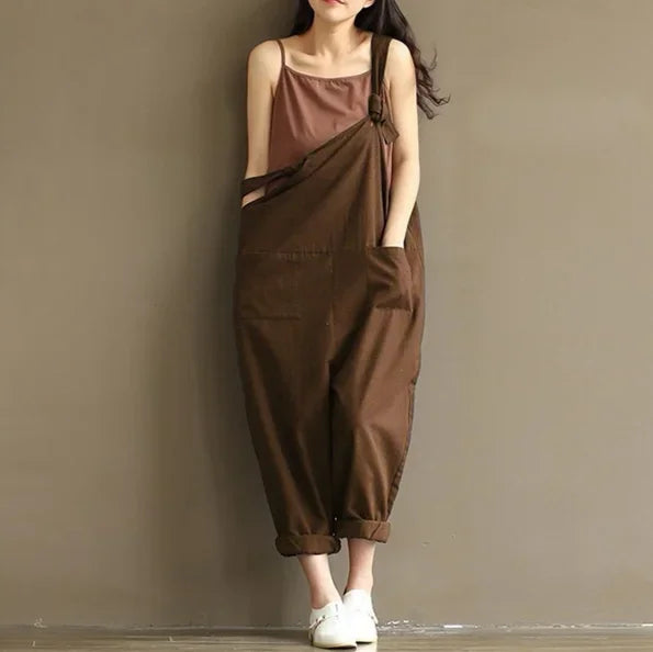 Artistic Vintage Deep Blues Cotton Strap Casual Trousers Women's 1701 European American Style