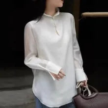 New Chinese Style Nine-Piece Silk-Light Casual Pants Women's Loose Fit Trousers in Peach Blossom White Elegant And Retro