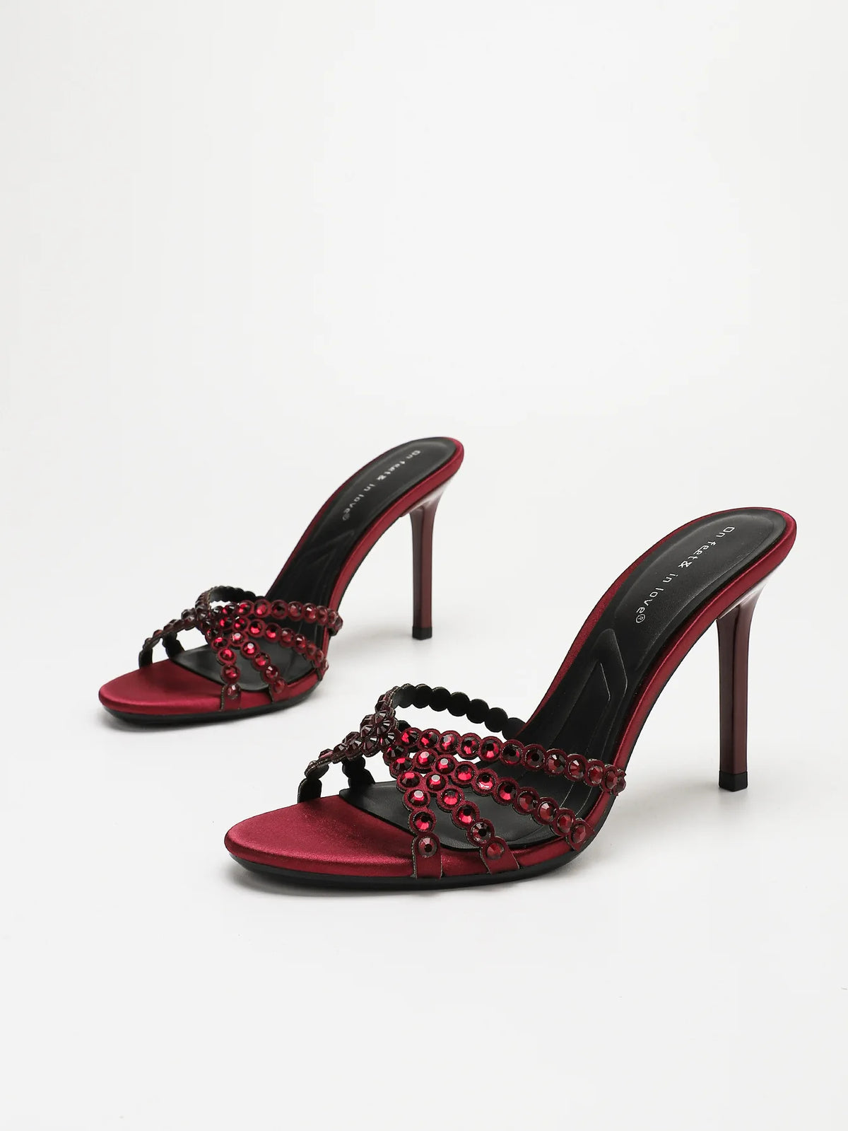 Fashionable Diamond Strap High Heels Sandals Women's Summer Party Shoes Fine Heel Versatile Elegant Ladies' Slip-On Slippers