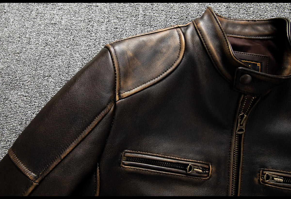 Dark Brown Autumn Leather Jacket Men Retro Style Plus Size 6XL Genuine Natural Cowhide Stand Collar J100 Motorcycle Sports Coat