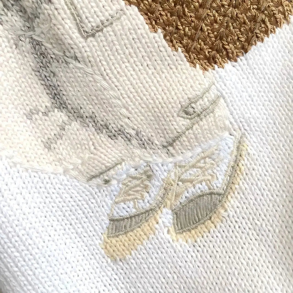 Loose Fit round Neck Knitwear Summer Women's Style Cotton Linen Blend Long Sleeve Casual Top Animal Pattern Embroidered