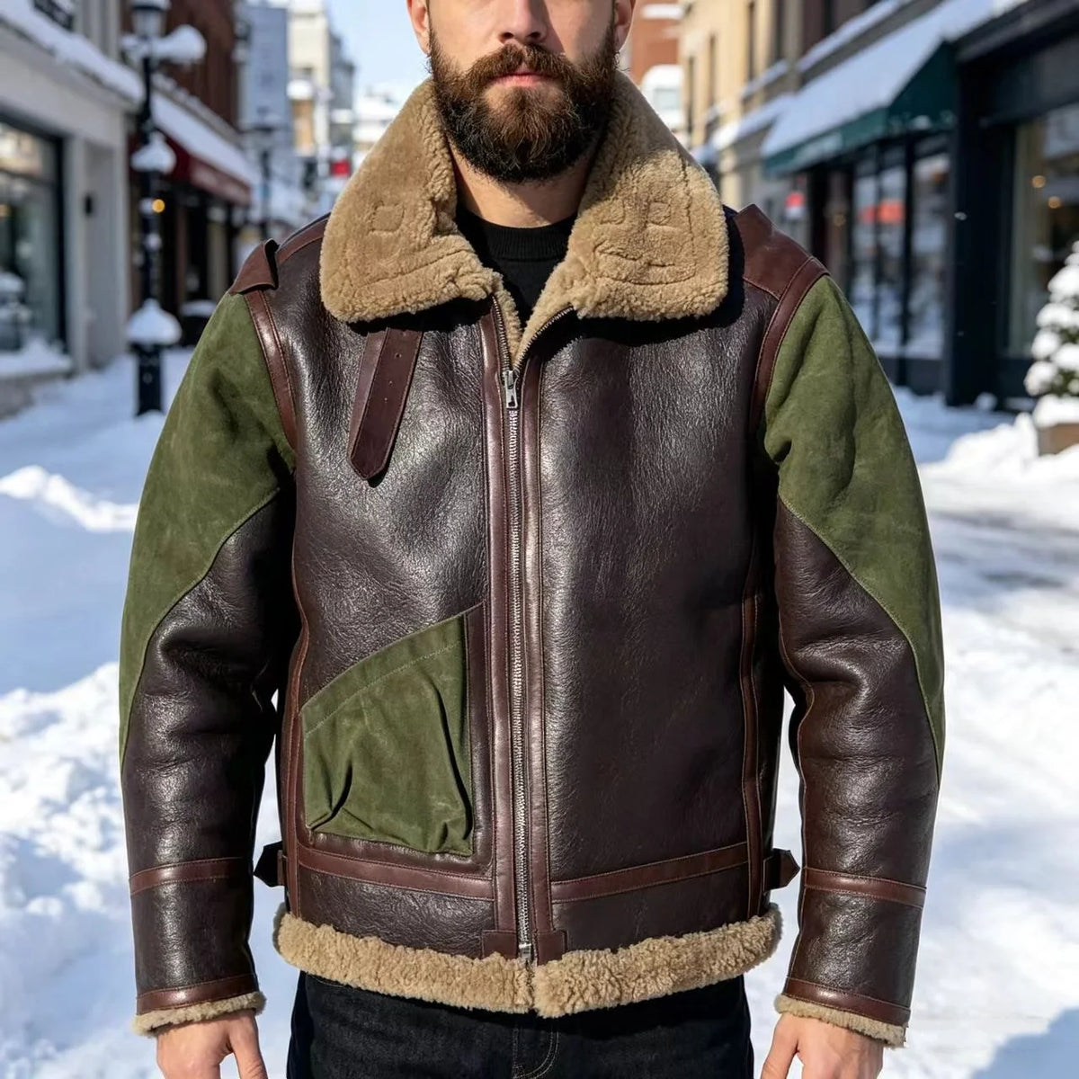 Dark Brown Winter Shearling Jacket Men Retro Style Plus Size 6XL Genuine Natural Thick Sheepskin Turn-Down Collar Flight Coat