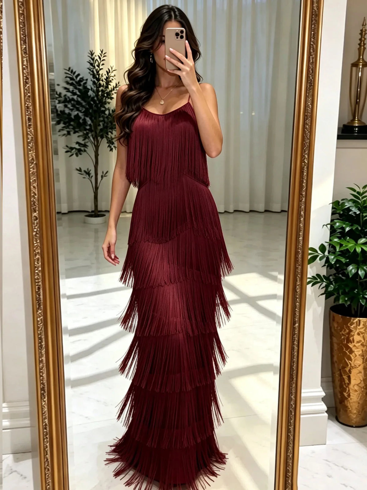 Long Sexy Evening Gown Women's Dress with Tassel Belt Polyester Fabric Sleeveless mid Waist Pure Color Ball Gown Skirt