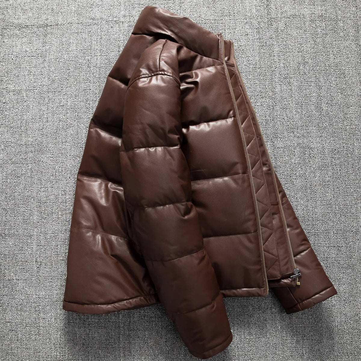 Brown Winter Leather Jacket Men Europe Size 3XL Retro Style Genuine Natural Sheepskin Stand Collar Thick Warm Casual Down Coat
