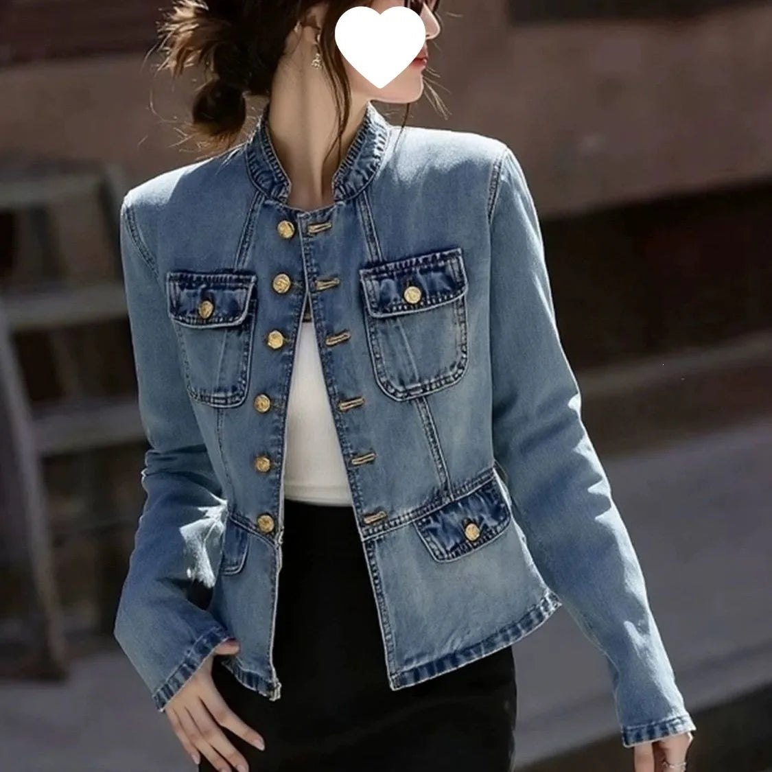 Stylish Unique Blue Denim Jacket Cool And Trendy Korean Style Autumn Winter Casual Long Sleeve Polo Collar Jeans Coat