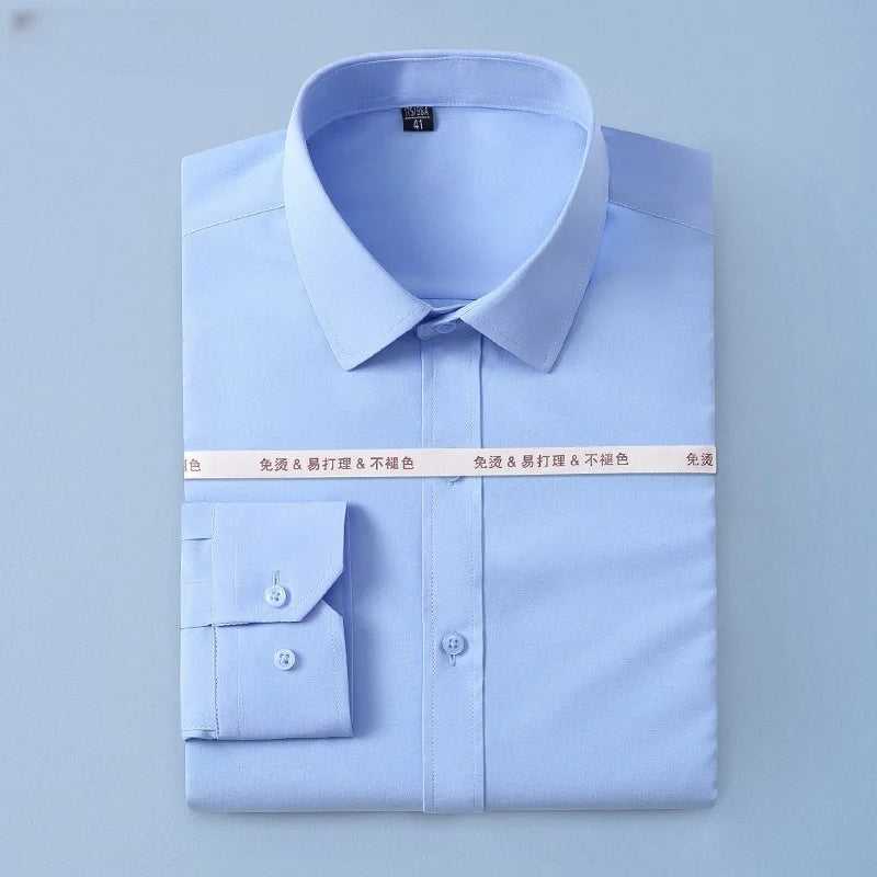 New Men Shirts Long Sleeve Dress Shirts For Men Slim Fit Camisa Social Business Blouse White Blue Office Shirt Male Clothing