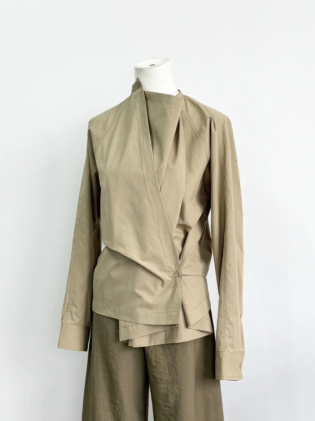 Asymmetric Button Side Split Long Sleeve Women's Shirt Le Home New Color Design Casual Commute Style Cotton British Style