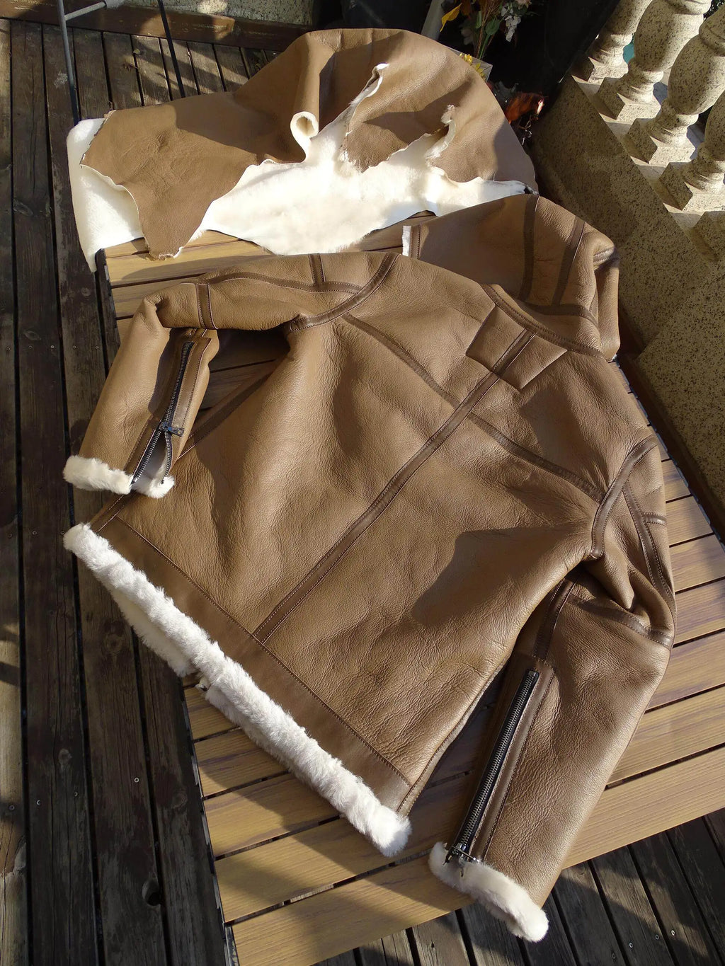 Brown Winter Hooded Shearling Jacket Men Casual Style Plus Size 5XL Genuine Natural Thick Sheepskin Warm Leather Coat