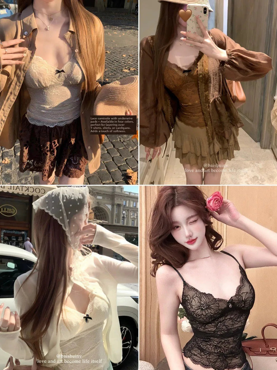 Lace Camisole Tank Top Women's Inner Wear Slimming Sexy Cotton Blend Pure Color Spring Summer Autumn Winter Seasonal Use