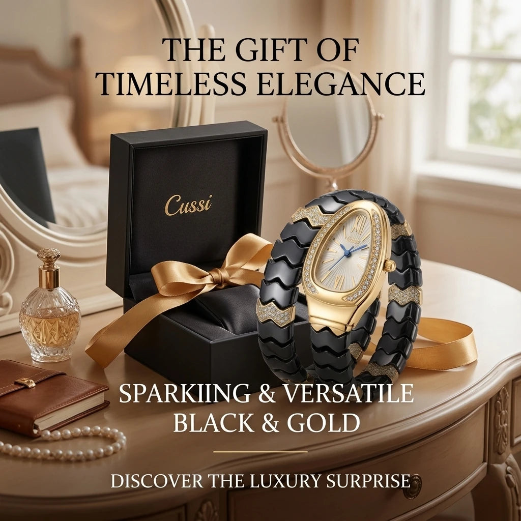 4pc Women's Black & Gold Ceramic Elegant Diamond Accents Sunglasses Perfume Quartz Watch Gift Set Birthday Anniversary