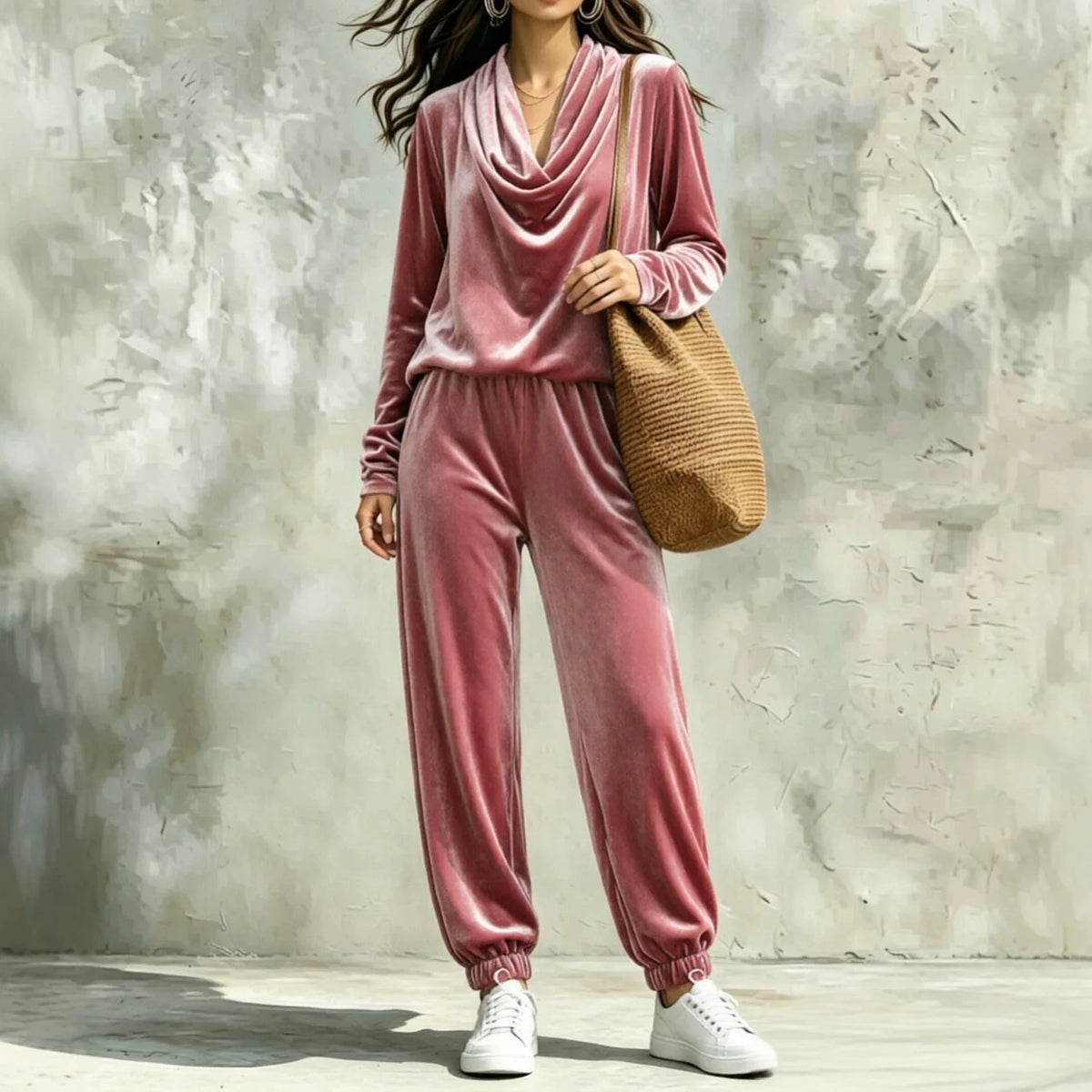 Fashionable Casual Long Sleeve Women's Top And Pants Set Comfortable Korean Velvet Fabric T-Shirt Style Pure Color Spring Aut...