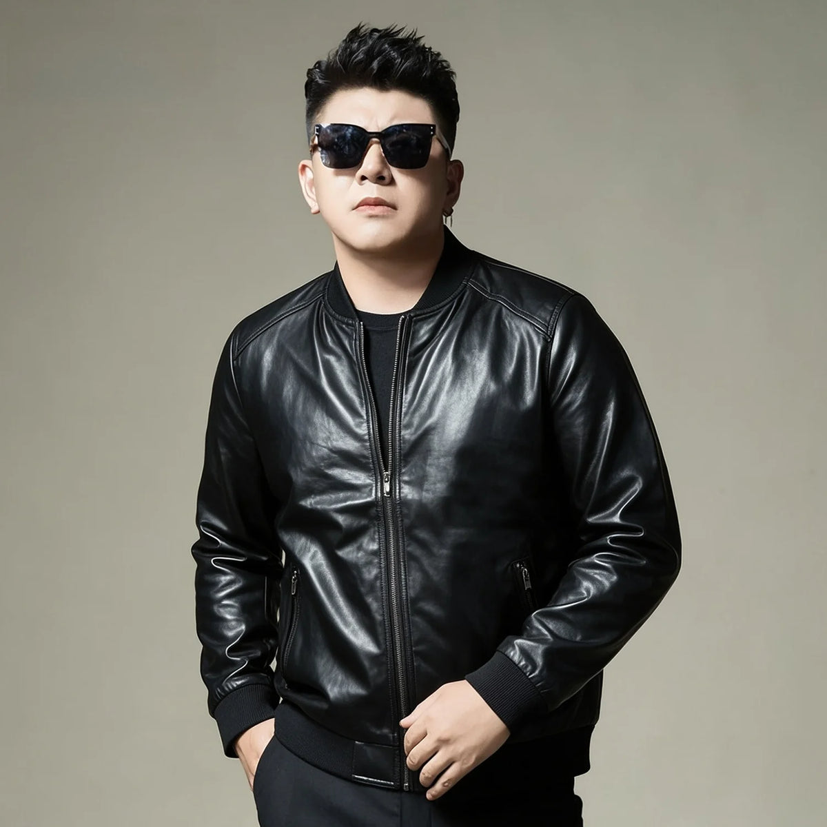 2026 Autumn New Men's Baseball Collar Biker Style Casual Leather Jacket High End Fashion Outerwear Slim Fit Long Sleeve Zipper