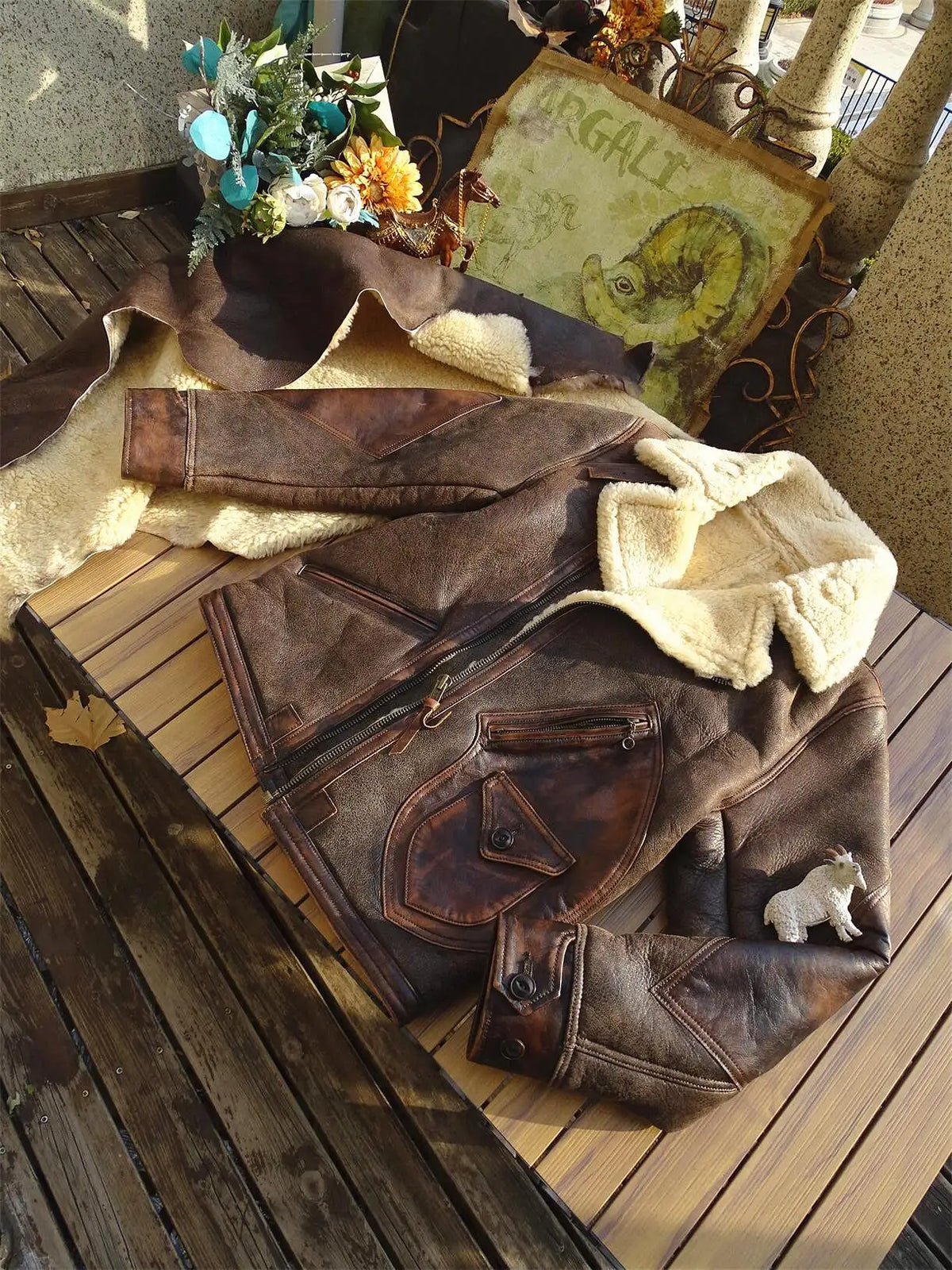 Dark Brown Winter Shearling Jacket Men Retro Style Plus Size 3XL Genuine Natural Thick Sheepskin Warm Diagonal Zipper Coat