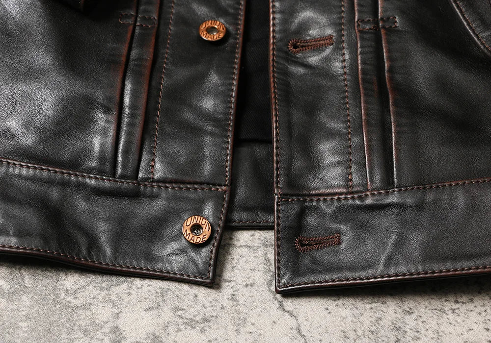 Black Autumn Leather Jacket Men Vintage Style Plus Size 5XL Genuine Natural Cowhide Turn-Down Collar Single Breasted Coat