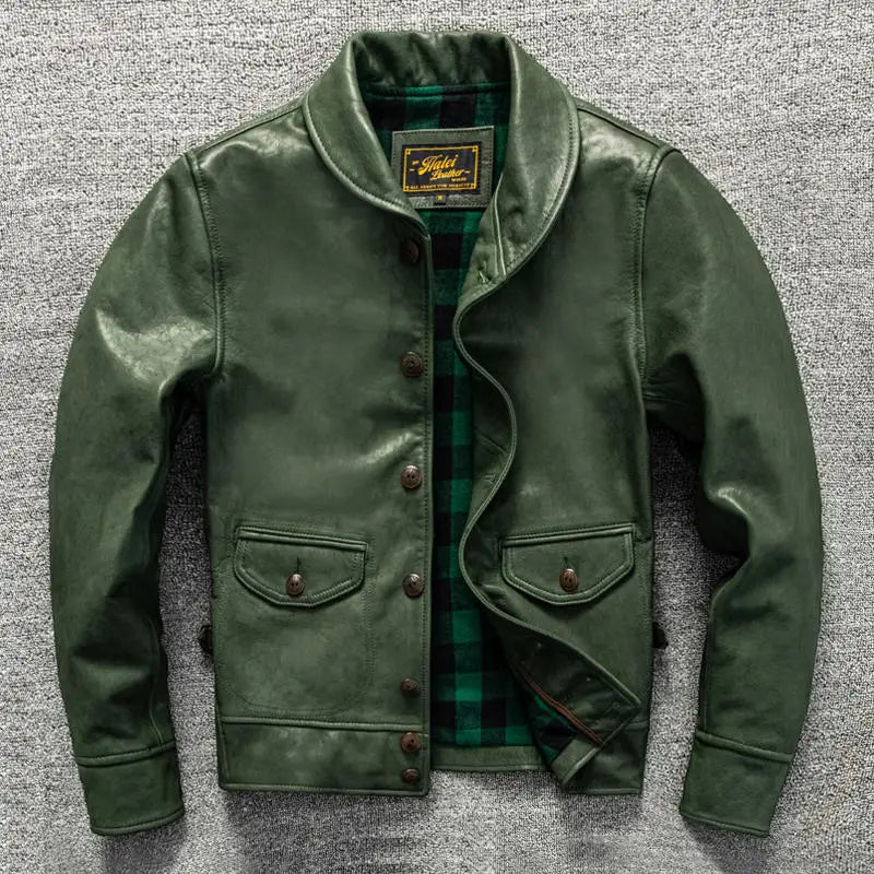 Orange Spring Leather Jacket Men Japan Casual Style Plus Size 5XL Natural Sheepskin Single Breasted Short Genuine Leather Coat