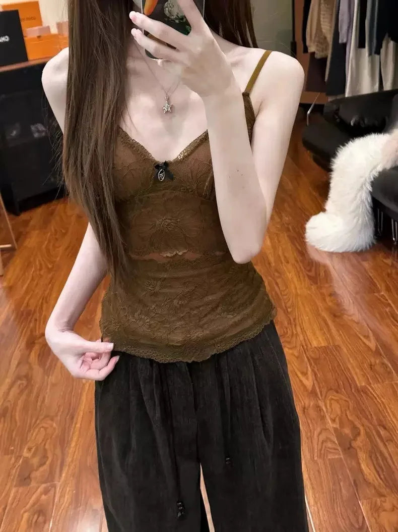 Lace Camisole Tank Top Women's Inner Wear Slimming Sexy Cotton Blend Pure Color Spring Summer Autumn Winter Seasonal Use