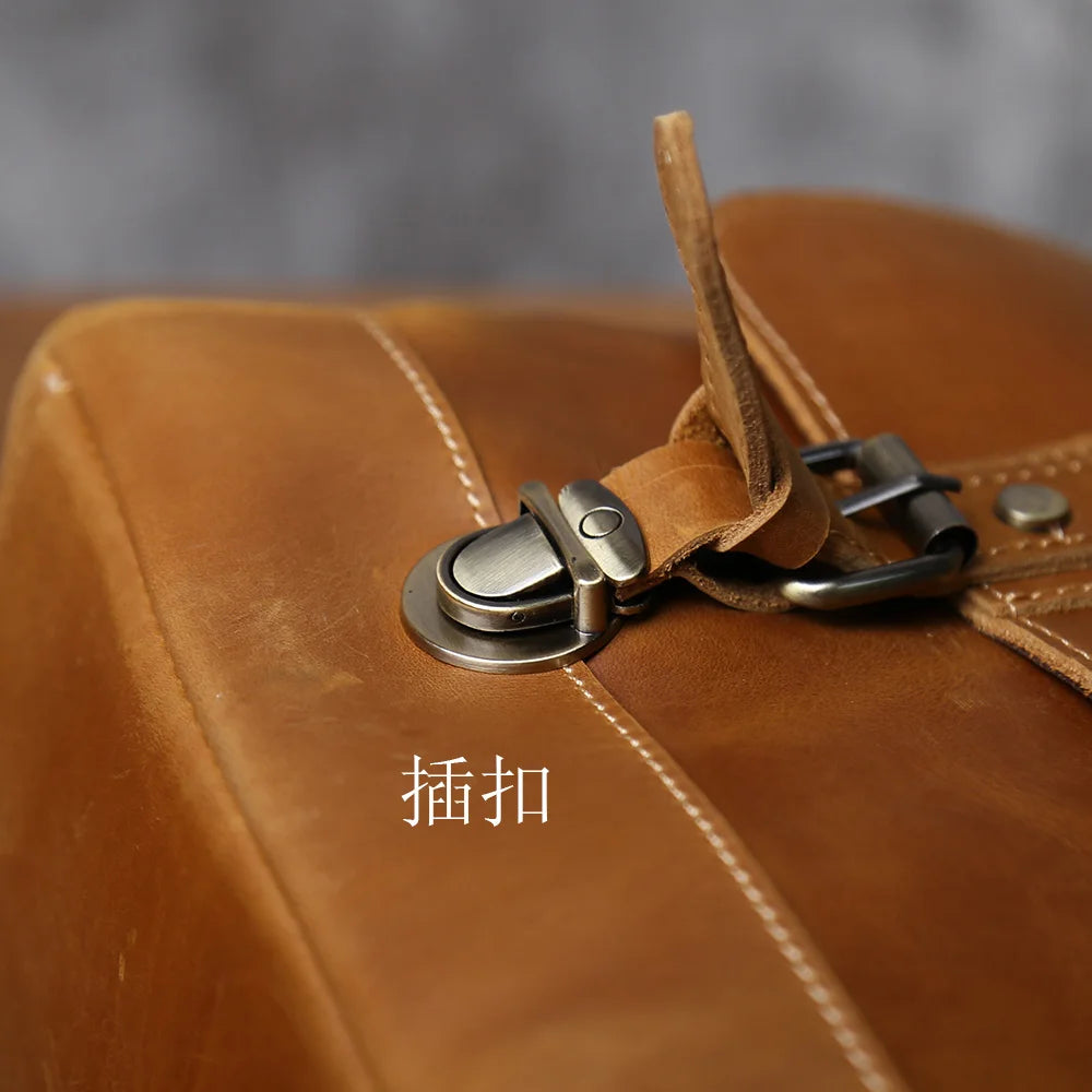 NZPJ Vintage Leather Men's Briefcase Crazy Horse Leather Handbag Casual Natural Cowhide Computer Bag Shoulder Messenger Bag