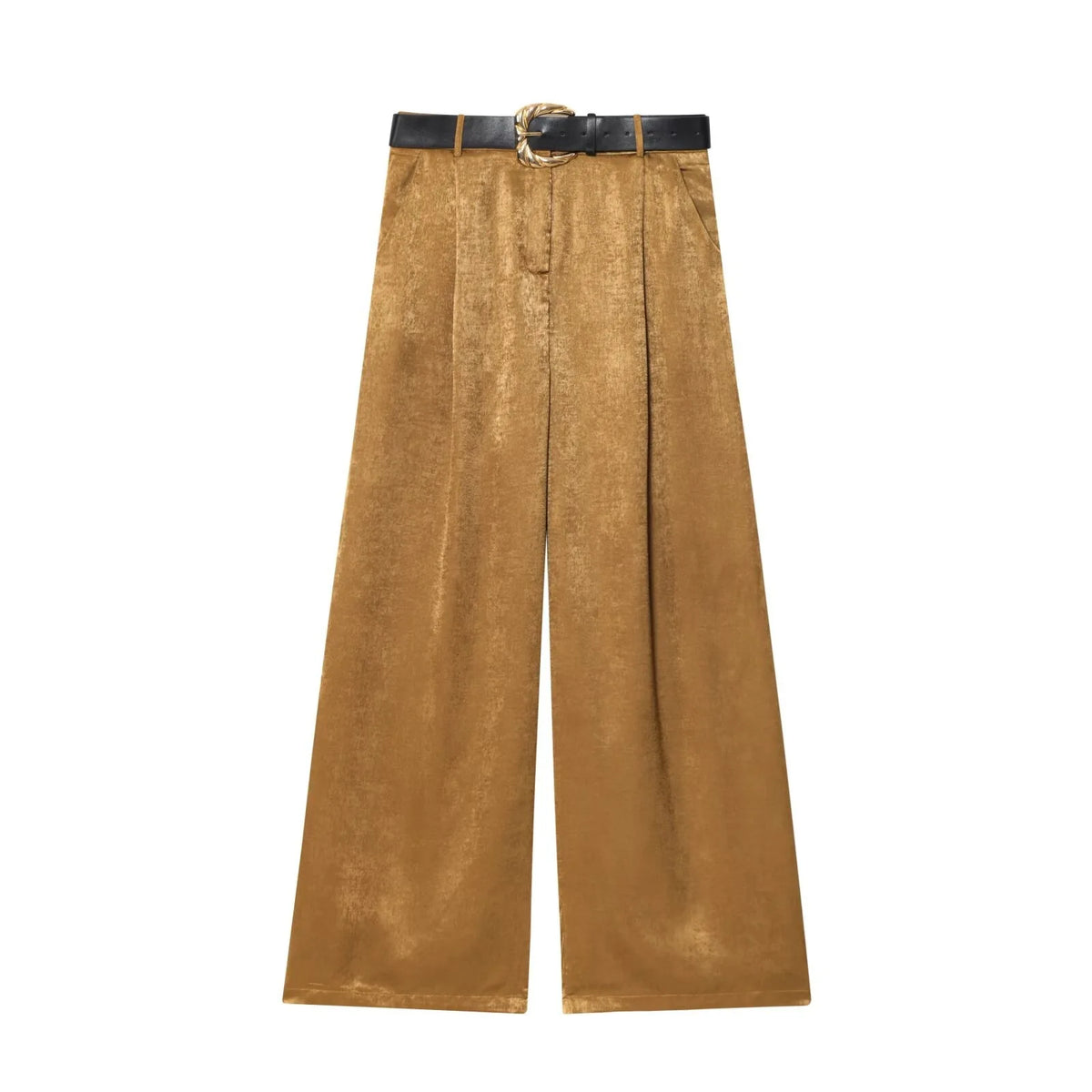 Fashionable Casual Wide Leg Pants Silk Satin Texture Belt Included Autumn New Arrival Women's Comfortable Loose Fit Trousers