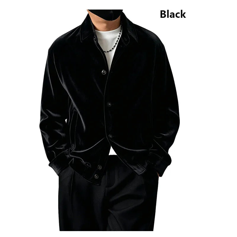 Natural Silk Velvet Men's Jacket - Long-sleeved Collar Formal Coat - Loose, Comfortable, Soft, Smooth, Casual Shirt