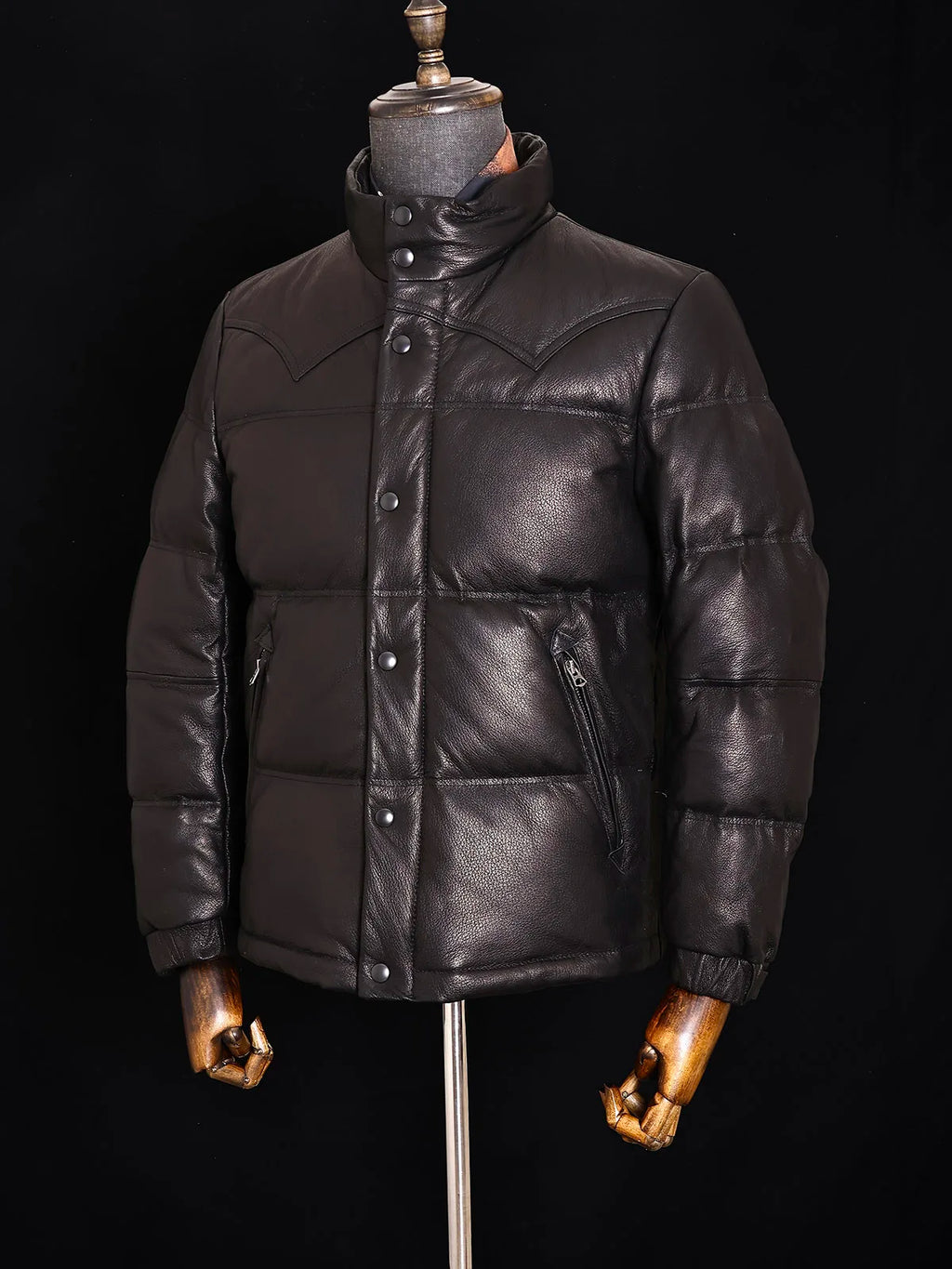 Black Winter Leather Jacket Men Retro Style Plus Size 5XL Genuine Natural Sheepskin Stand Collar Thick Warm Down Coat