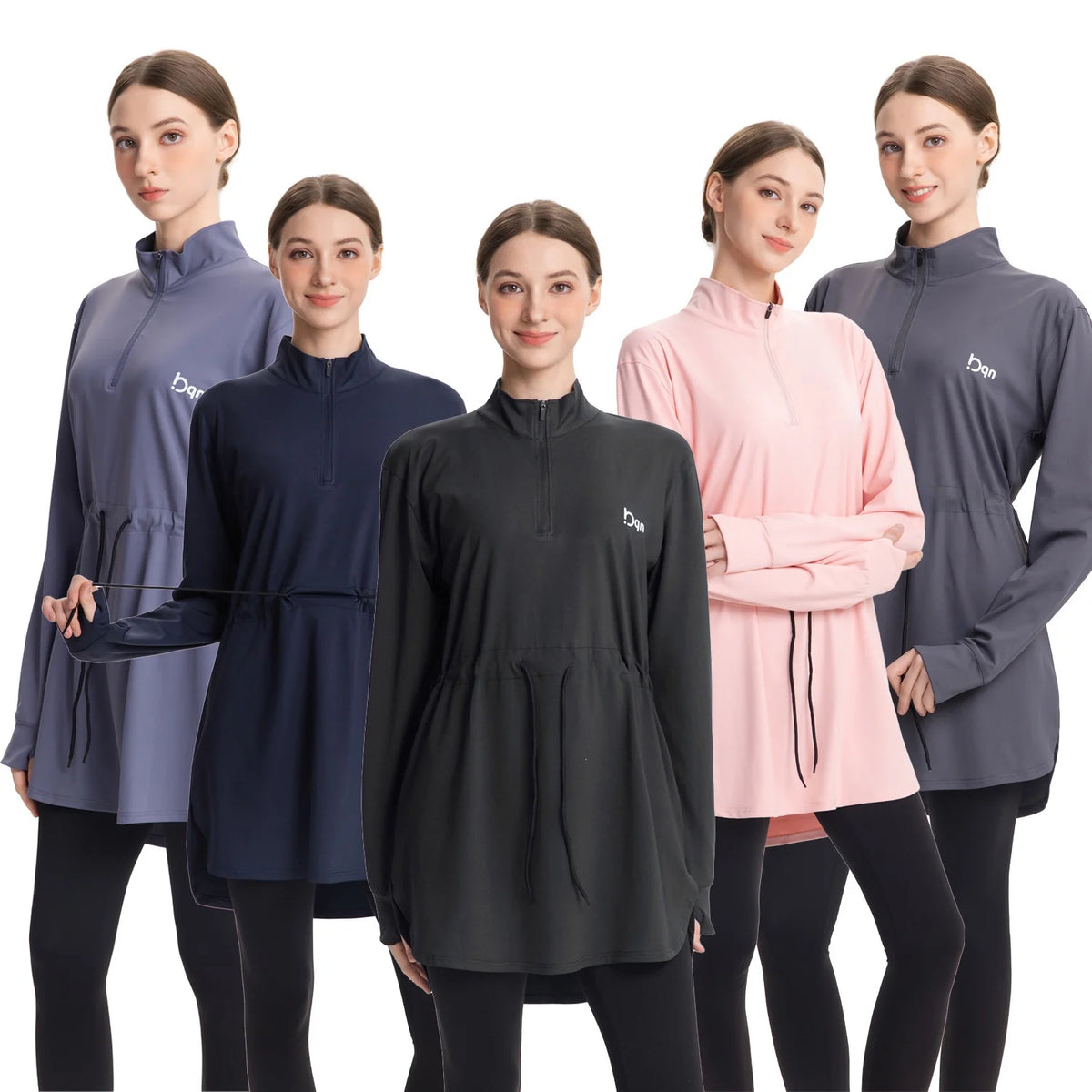 Conservative Long Sleeve Yoga Clothes Drawstring Waist Fitness Suit Multicolored plus Size Modest Tunic for Women Running Gym