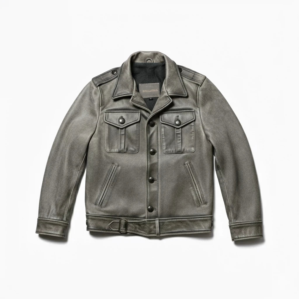 Grey Winter Leather Jacket Men Retro Style Plus Size 5XL Genuine Natural Thick Cowhide Turn-Down Collar Single Breasted P37 Coat