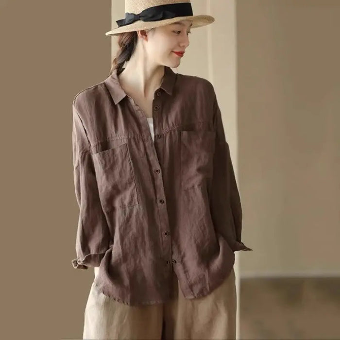 Loose Fit Casual Cotton Linen Long Sleeve Shirt Women's Autumn Winter New Style Thin Open Cardigan Top Comfortable Loose Style