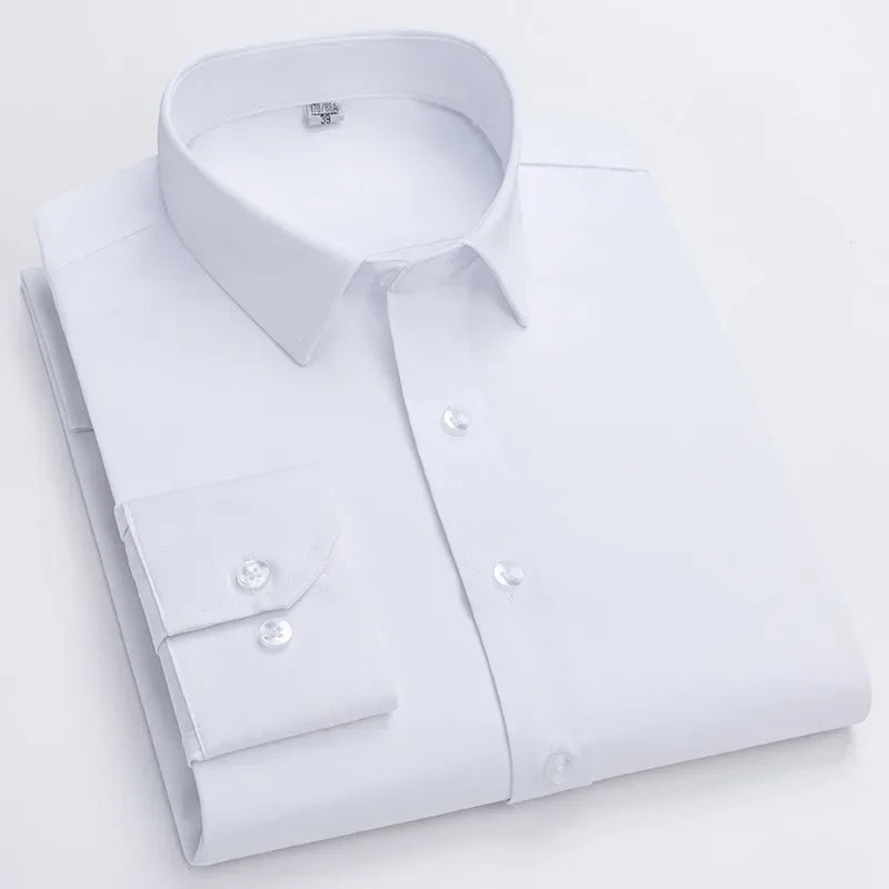 Micro Elasticity Soft Cozy No Pockets Thin Formal White Work Shirt Business Long-sleeved Shirt Men Slim Fit Non-iron Work Shirt