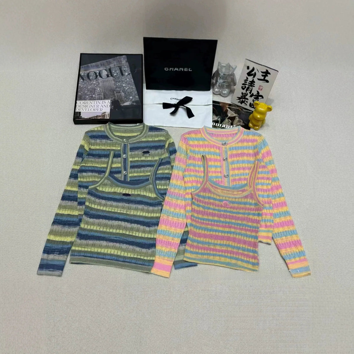 Colorful Striped Knitted Vest Hollow out Slimming U-Neck Summer Cardigan Fashionable Women's Clothing Breathable Ice Silk