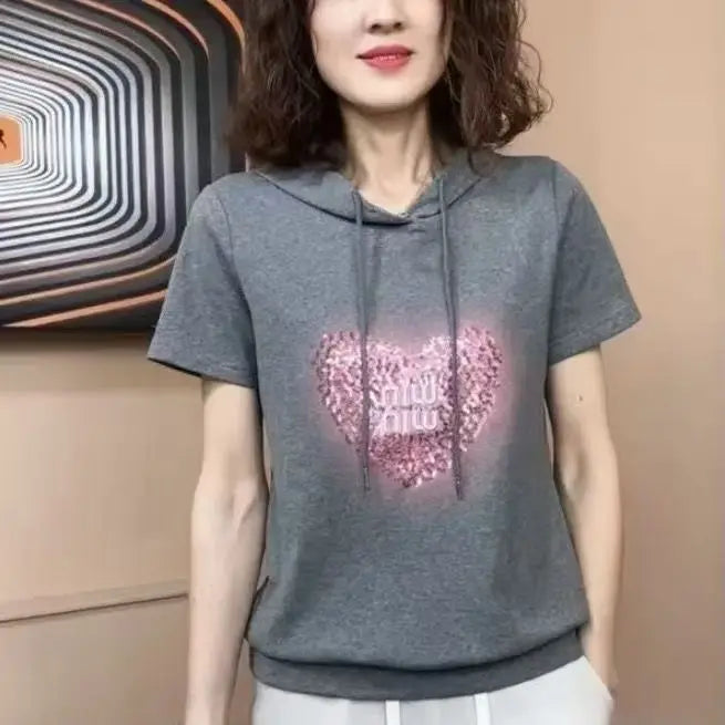 Fashionable Mommy Short Sleeve Base Shirt Women's Slim Fit Summer Versatile European Style T-Shirt Inner Wear Top Casual Style