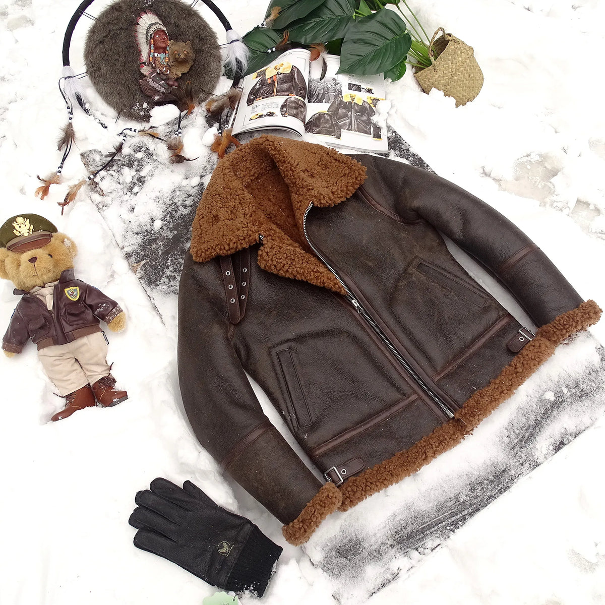 Dark Brown Winter Shearling Jacket Men Retro Vintage Style Plus Size 4XL Genuine Natural Sheepskin Bomber Military Flight Coat
