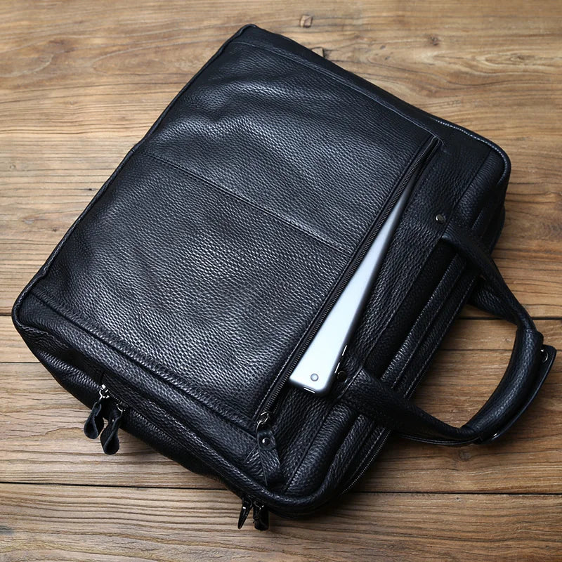 Fashion Leather Men Briefcase Top Layer Cowhide Business Handbag Casual Shoulder Messenger Bag for 15 Inch Laptop Bag NZPJ