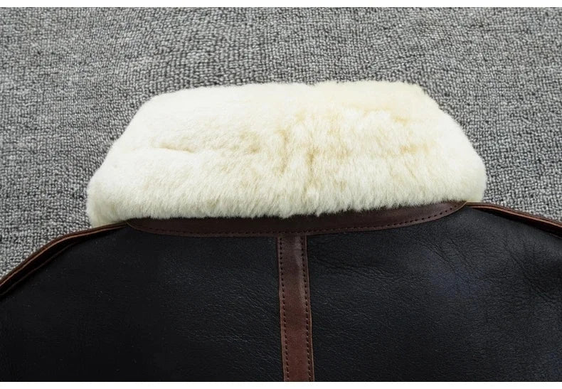 Men's Genuine Sheepskin Shearling Jacket A2 Flight Style Black Brown Fur Collar Winter Bomber Pilot Coat Thick Warm Jacket