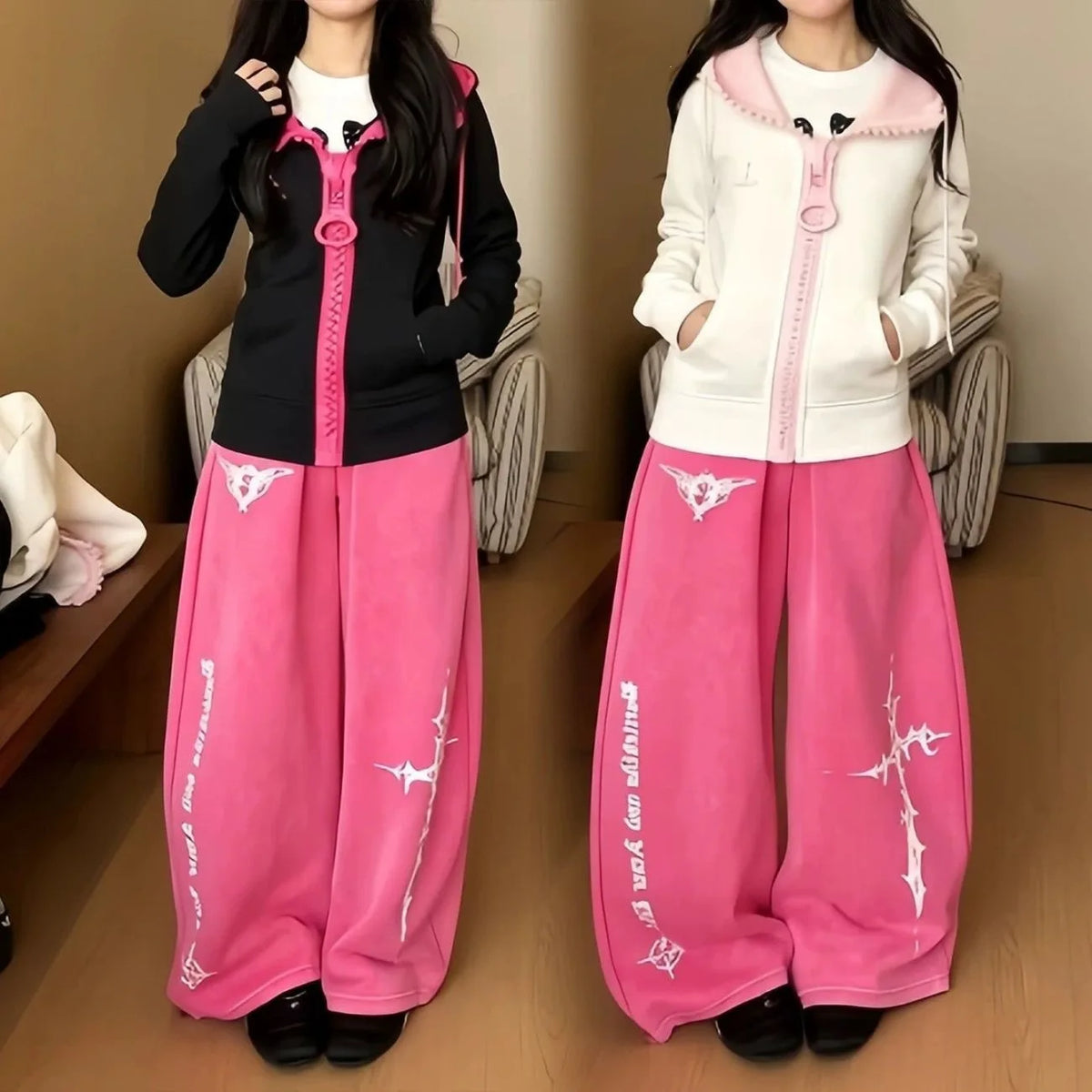 2026 New American High Street Lazy Early Eight Fashion Color Block Slimming Casual Wide Leg Pants Elegant Casual Trousers