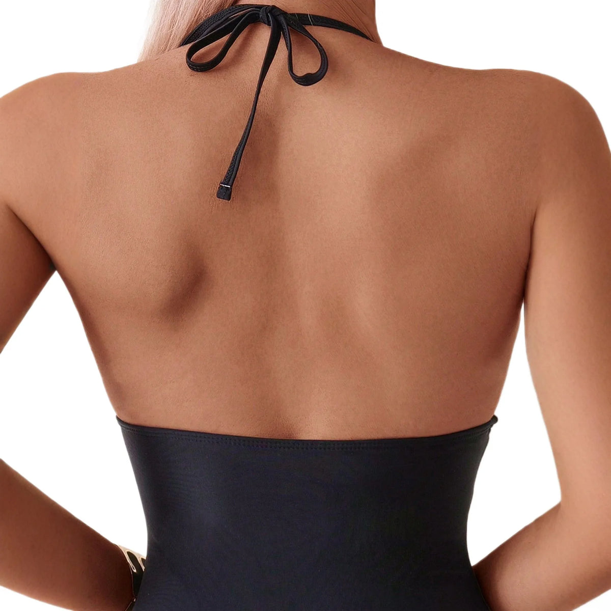 2025 New Pure Color Mesh Bikini Double Strap Hanging Neck Strap One Piece Swimming Suit Women's Adult Solid Color Nylon Fabric