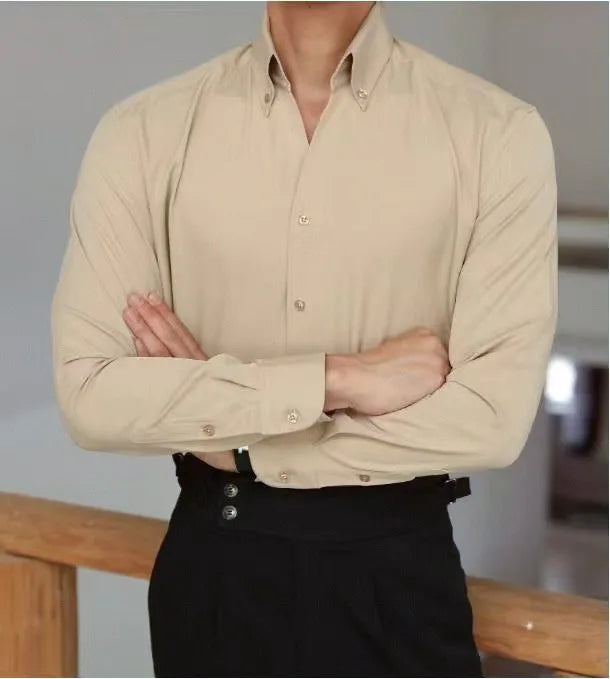 Men's Long Sleeve Business Shirt Fall Fashion French Style Big Collar Slim Fit Empire Collar Iron Free Breathable Machine Was...