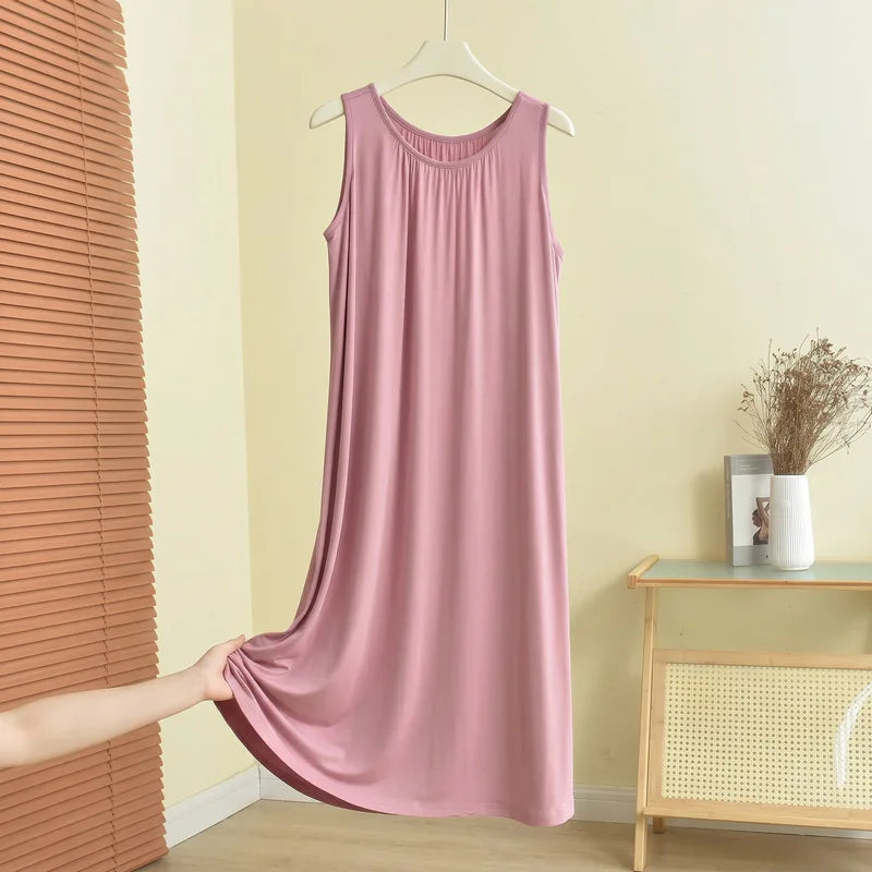 Loose Long Modal Dress Women's Summer Casual Home Clothes Outdoor Wear Vest Sleep Dress Straight Cut High Waist Midi Dress