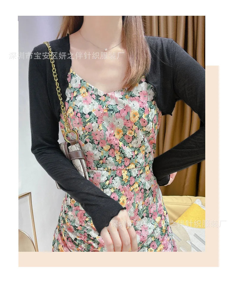 Women's Short Sleeveless Tank Top Outerwear Silk Shawl Cardigan Summer Fashion Ice Silk Cover up French Style Small Cannon